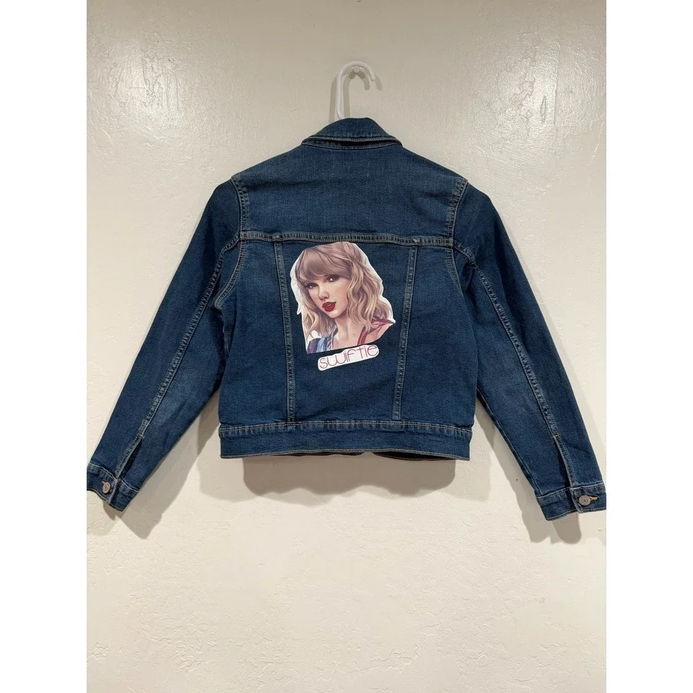 Old Navy Girls Swiftie Denim Jacket Blue Taylor Swift Fan Graphic Large 10-12